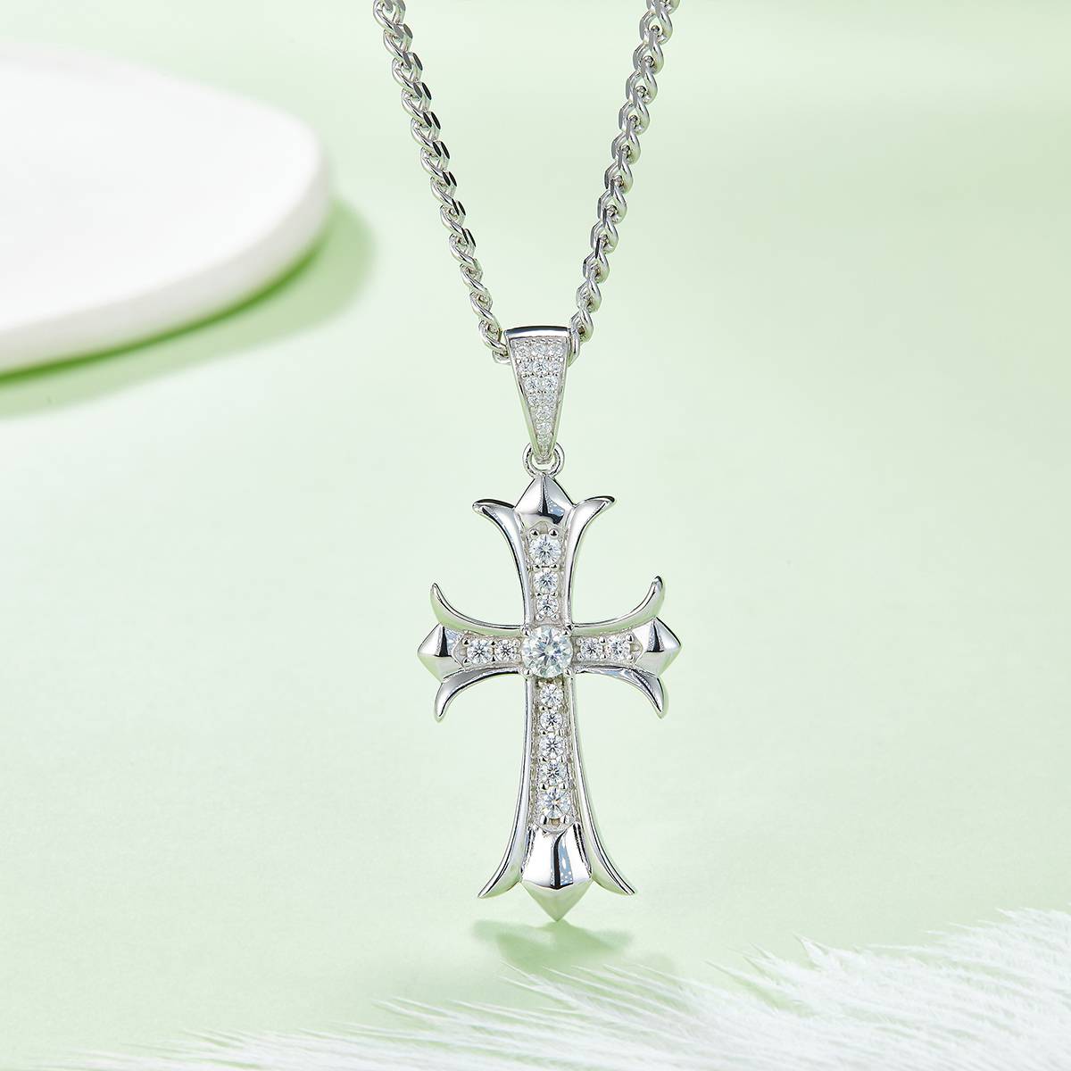 Vintage cross necklace S925 silver pendant Moissanite 4.0mm D-grade